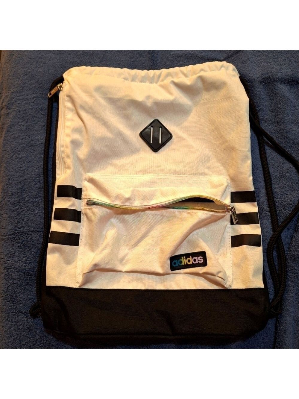 Addidas White Black Drawstring Backpack Bag Rainbow